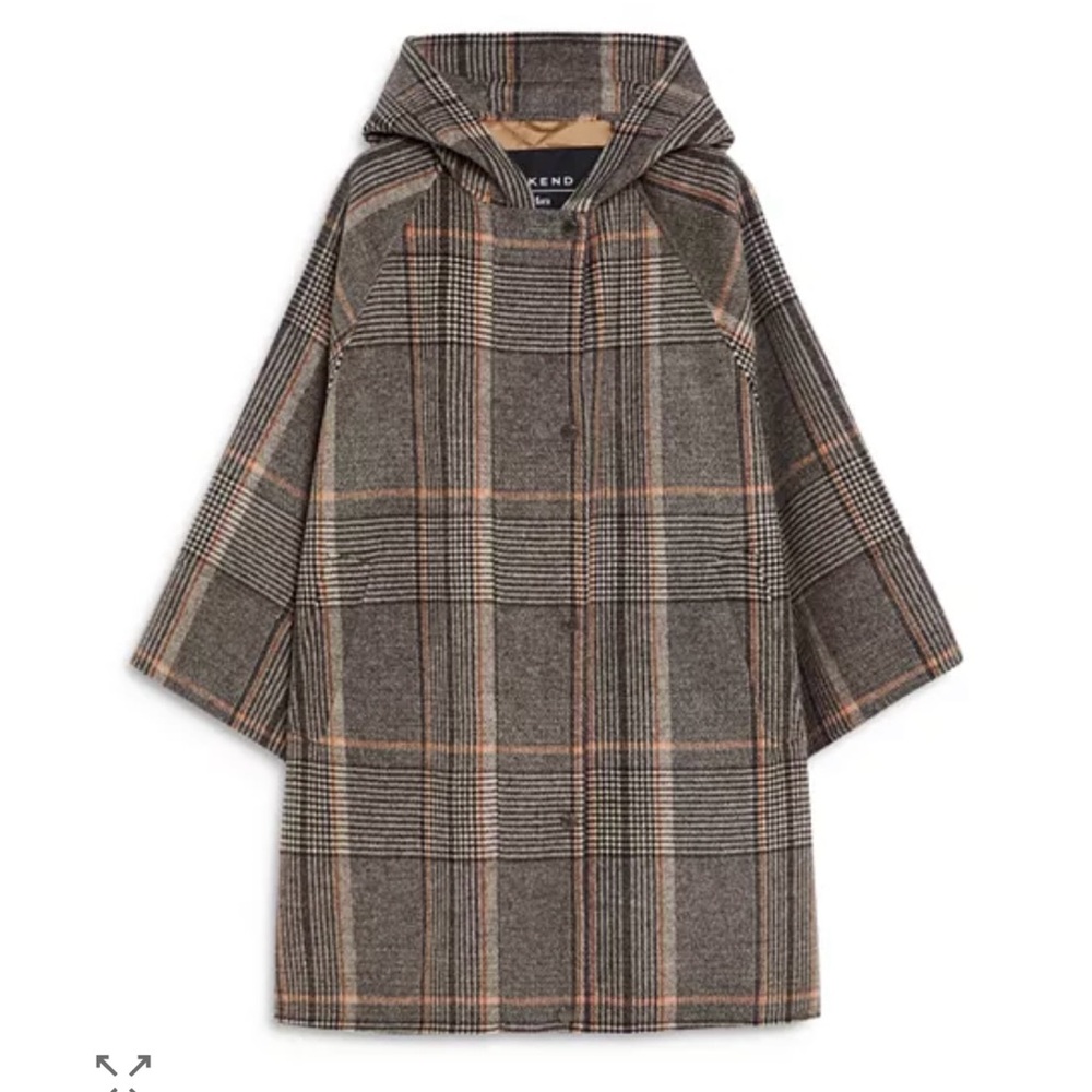 Weekend Max Mara Agitare Hooded Mixed Media Coat - Gray and Brown